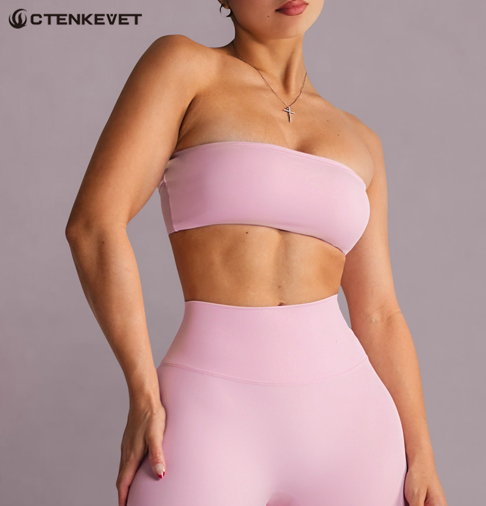 Pilates Yoga Wear - Strapless Sports Bra Gym Crop Top
