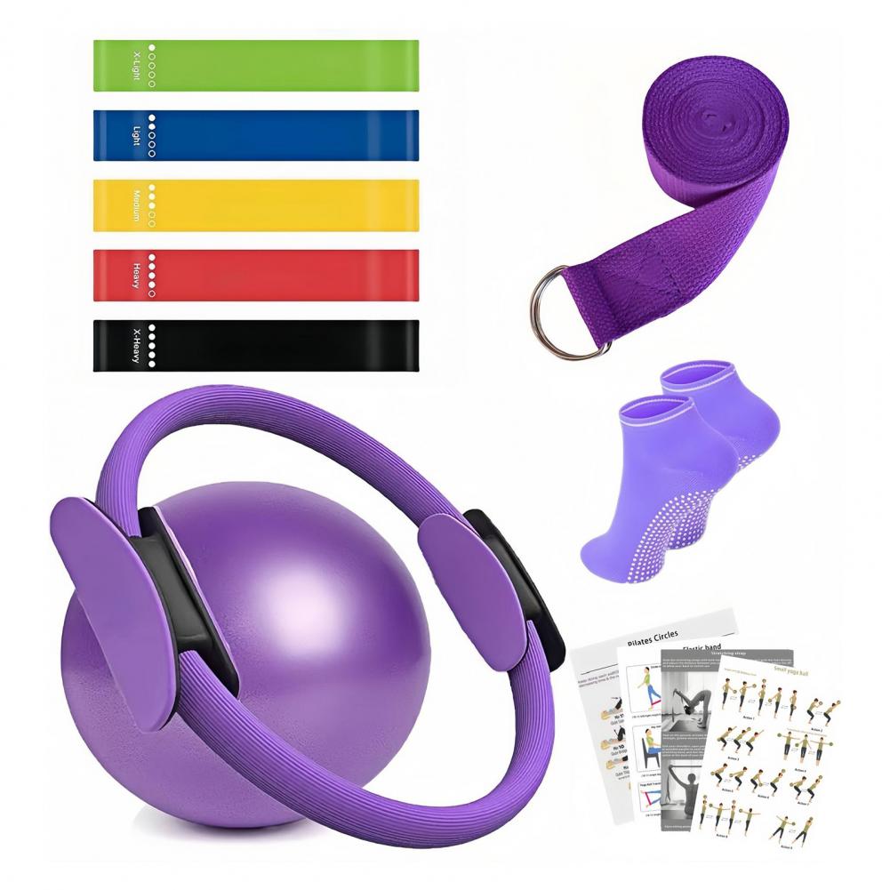 9Pcs/Set Yoga Fitness Kit with - مراجعة Pilates Yoga Resistance Ring وسعره