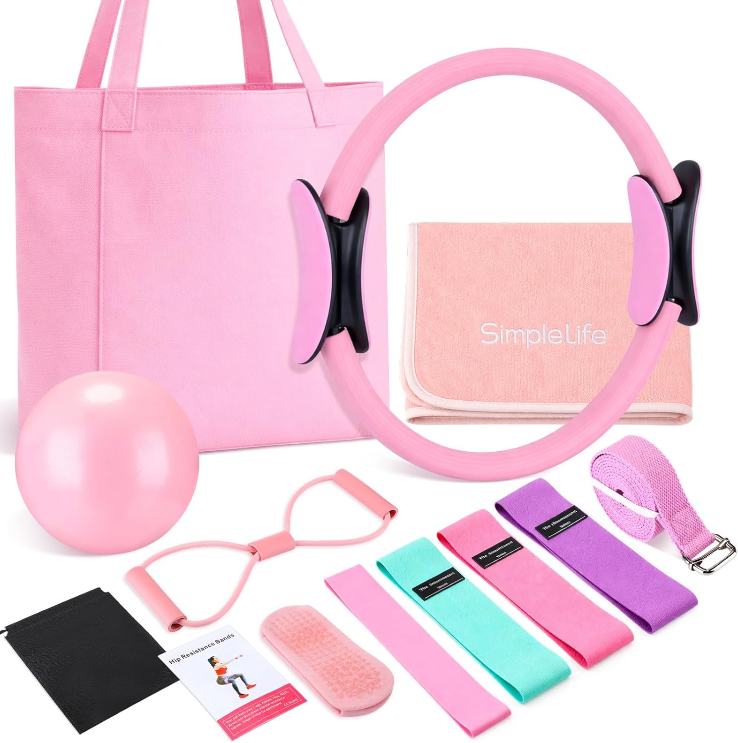11 Pcs Pink Yoga Accessories S - مراجعة Pilates Yoga Mat Workout وسعره